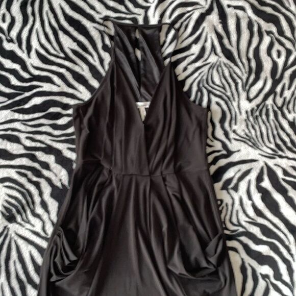 BCBGeneration black draped Della spaghetti strap halter keyhole midi dress - Picture 6 of 15